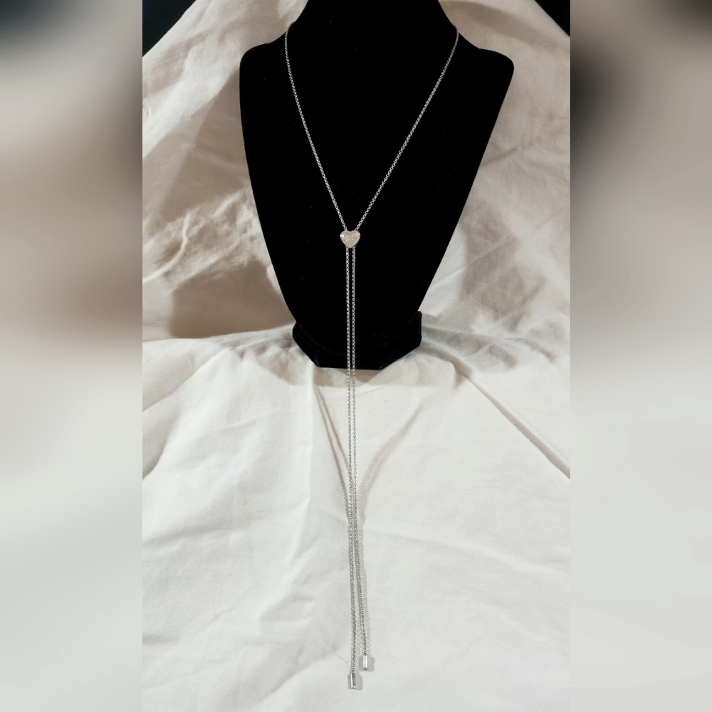 Affinity Diamond Heart Sterling Lariat Necklace, 36"